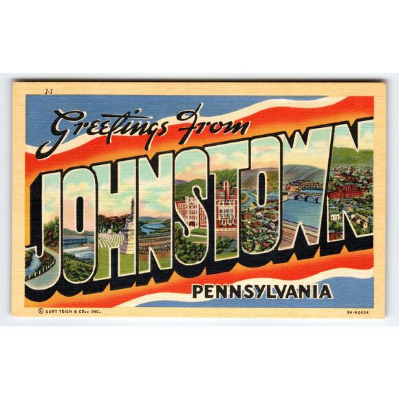 Vintage Letter Greetings from Johnstown Pennsylvania Linen Postcard Curt Teich - Picture 1 of 2